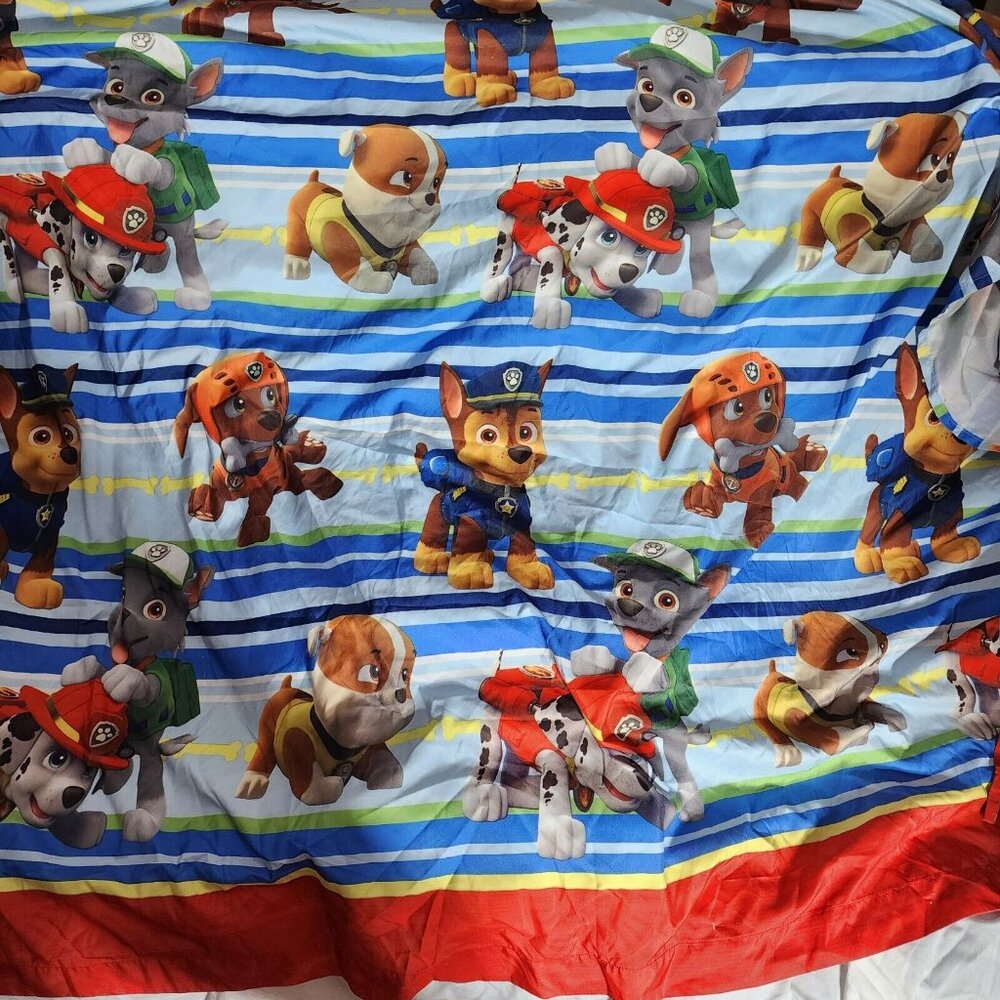 Nickelodeon Paw Patrol Twin Flat Sheet Blue Striped Puppy Dogs Bedroom Bedding